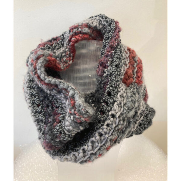 Orange, Grey and Rose Textured Cowl