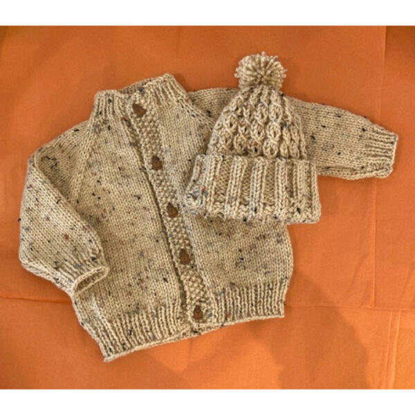 Beige Speckled Sweater & Hat Set