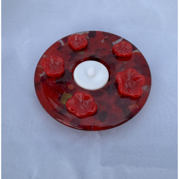 Glass Candle Holder with Red Flowers