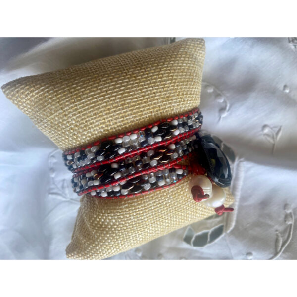 Snappy Black, Red and White Wrap Bracelet