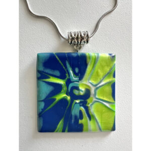 Bursting Flower of Blues and Greens Pendant