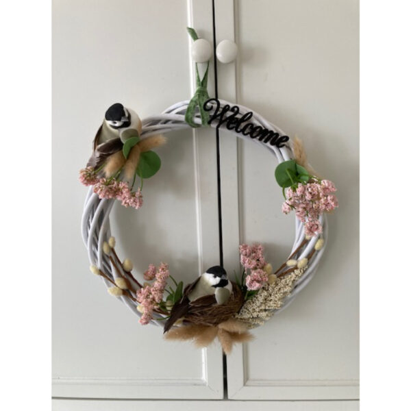 Chickadees in Pink Wreath