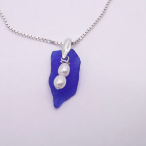 Cobalt Sea Glass Pendant with Pearls