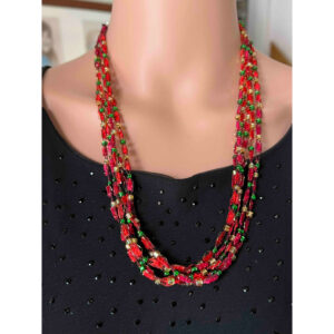 Bright Rose Beaded Necklace