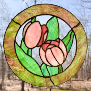 Pink Tulips -Stained Glass Panel