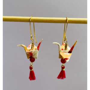 Pink Crane Origami Earrings