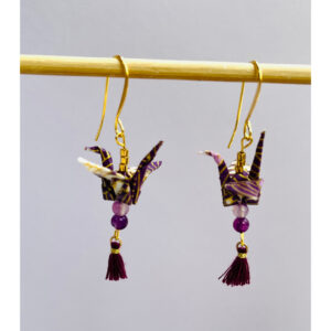 Purple Crane Origami Earrings