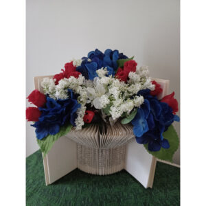 Book Vase w. Red, White, Blue Flowers