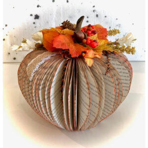 Large Decorated Book Page Pumpkin