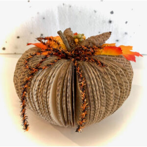 Small Decorated Book Page Pumpkin