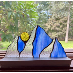 Blue Mountain Sunrise Standing Glass Panel