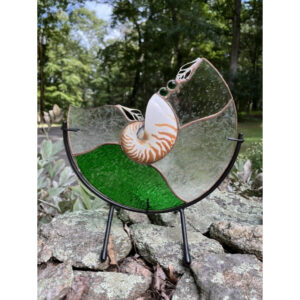Emerald Mist Nautilus Standing Glass Panel